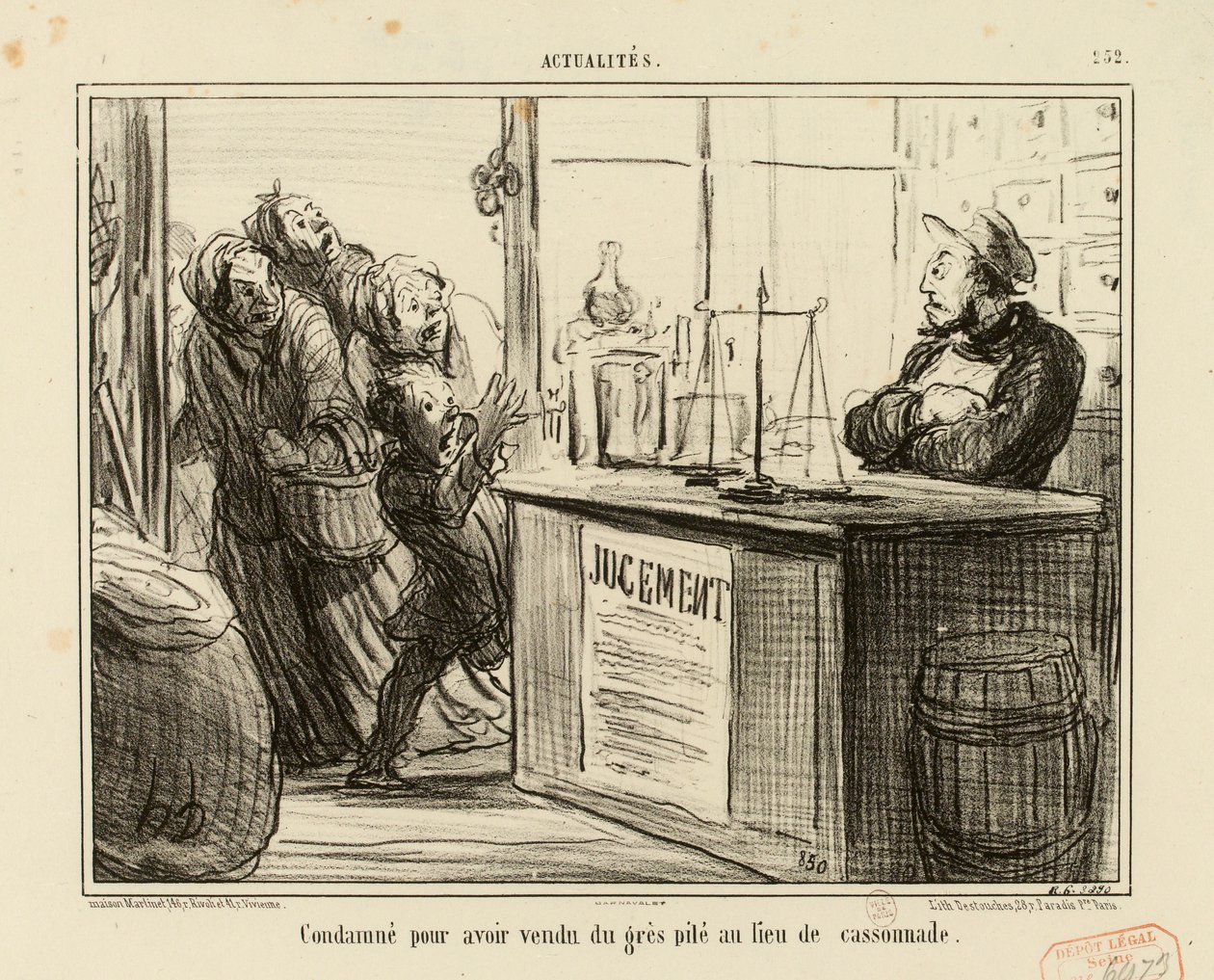 Aktualiteter nr 252: Dömd för att ha sålt malen sandsten i stället för farinsocker. av Honoré Daumier