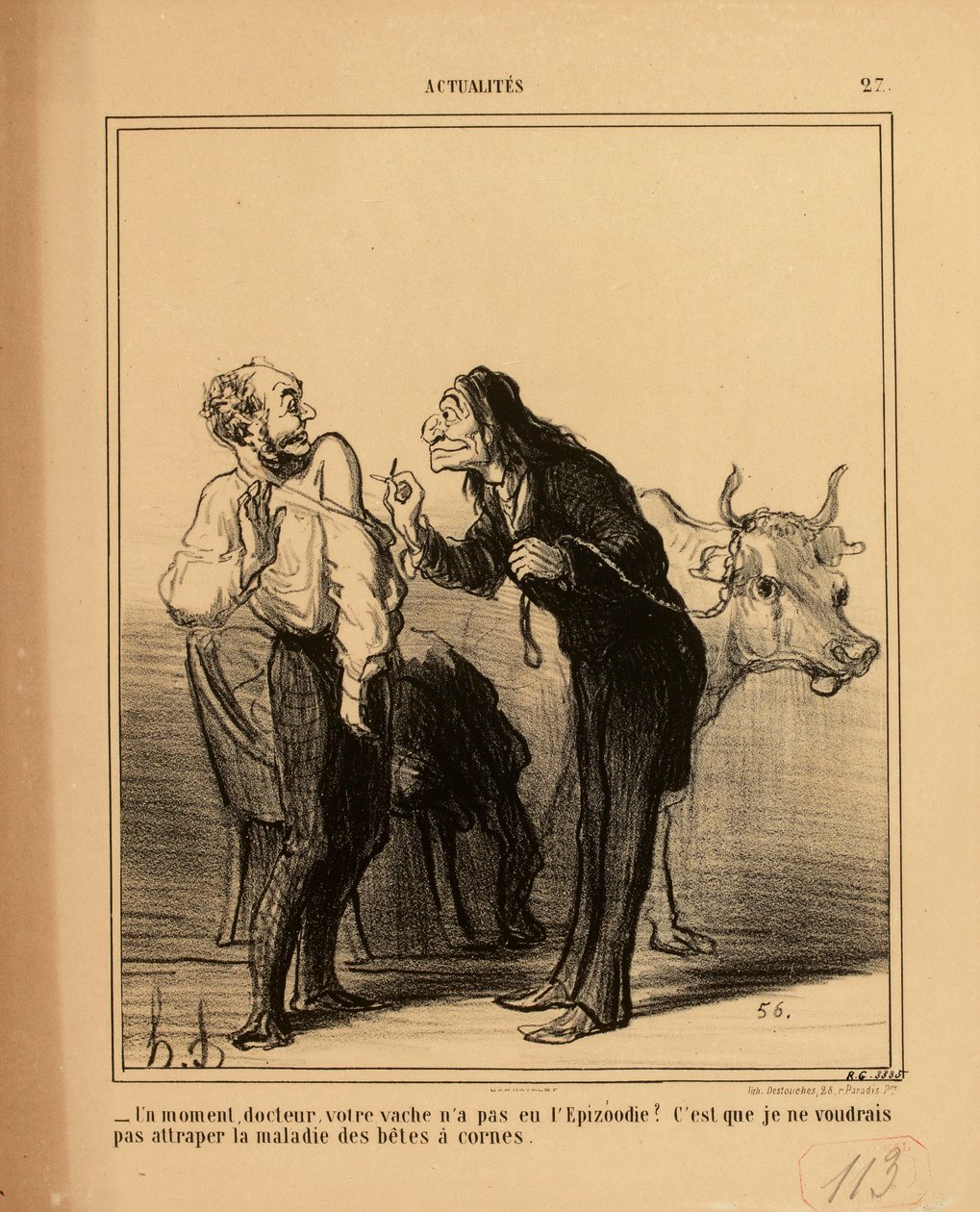 Aktualiteter nr 27: - Ett ögonblick, doktor, har er ko inte haft epizooti? av Honoré Daumier