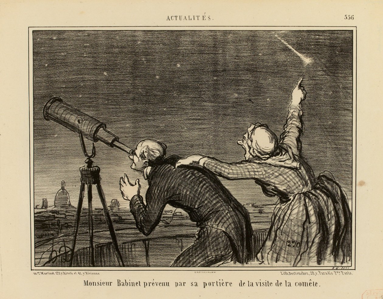 Actualités nr 556: Monsieur Babinet underrättas av sin portvakt om kometens besök av Honoré Daumier