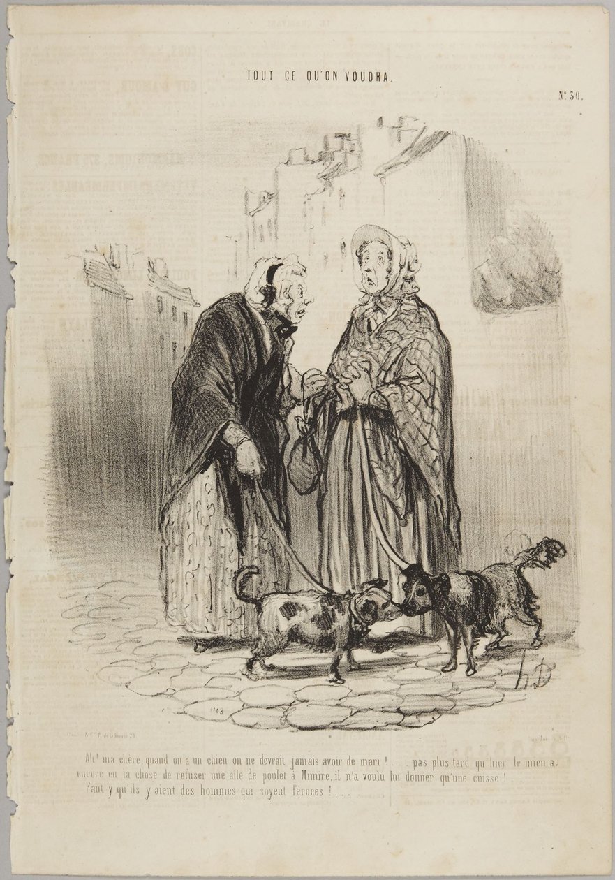 Åh! Min kära, när man har en hund borde man aldrig ha en make!, nummer 30 ur serien Allt man kan önska sig från Le Charivari av Honoré Daumier