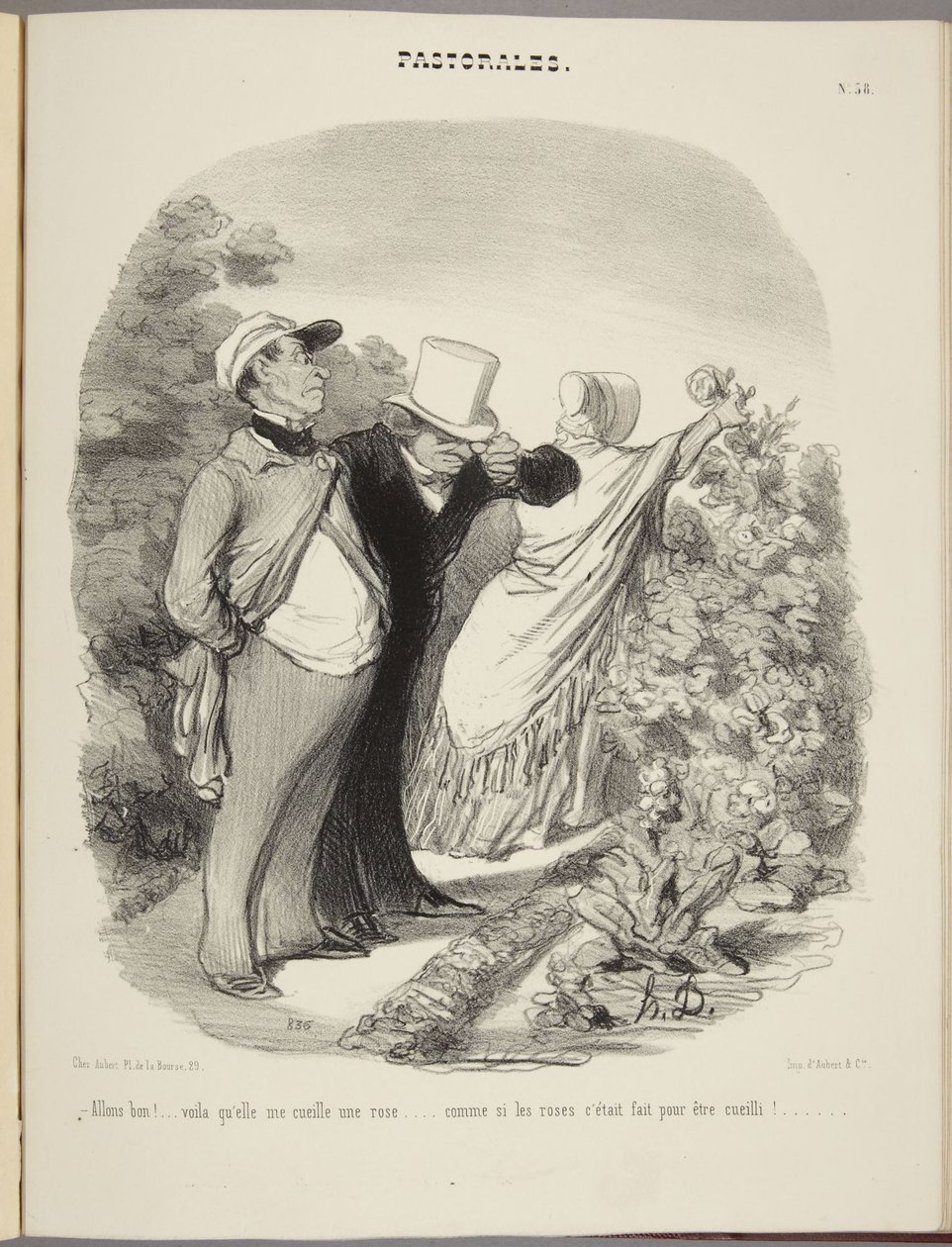 Jaså!... nu plockar hon en ros åt mig... som om rosor vore till för att plockas!... av Honoré Daumier