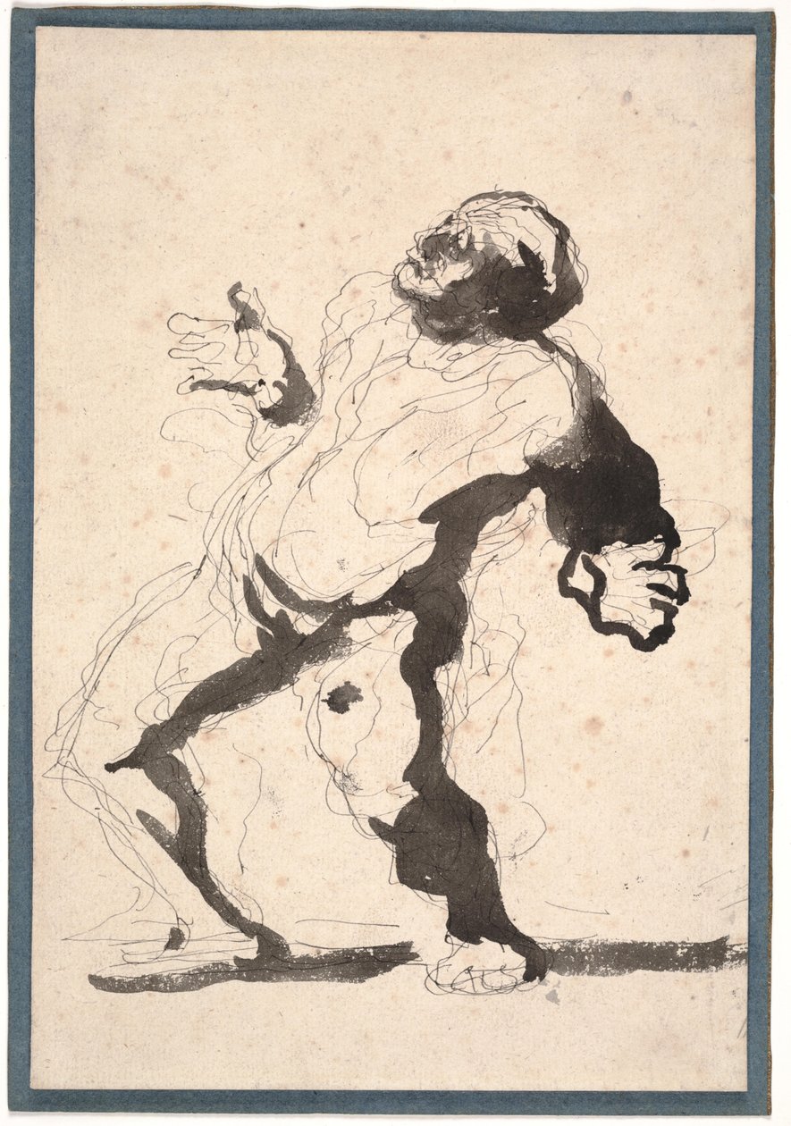 En skådespelare (penna & bläck och tvätt på papper) av Honoré Daumier