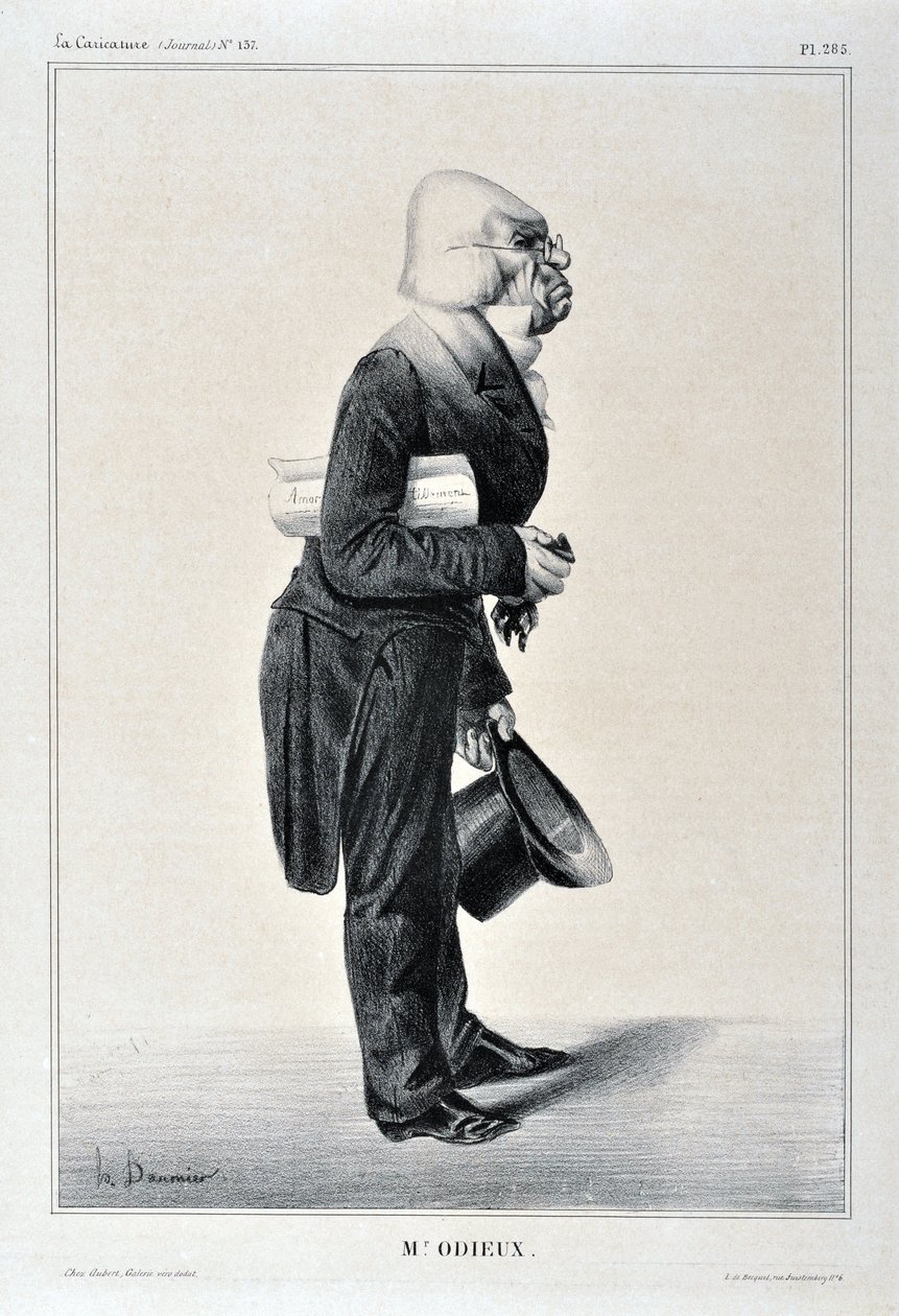 Konstverk av Honore Daumier (1808-1879). Charivari är från 1833: Serie Celebrites de la Caricature "" M. Odieux"" KONSTMUSEET - PALAIS LONGCHAMP, MARSEILLE av Honoré Daumier