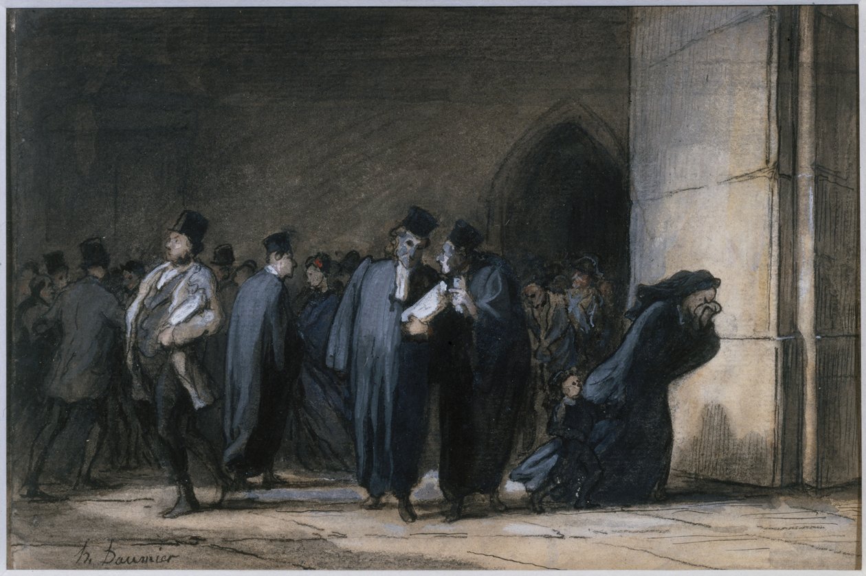 Vid domstolsbyggnaden av Honoré Daumier