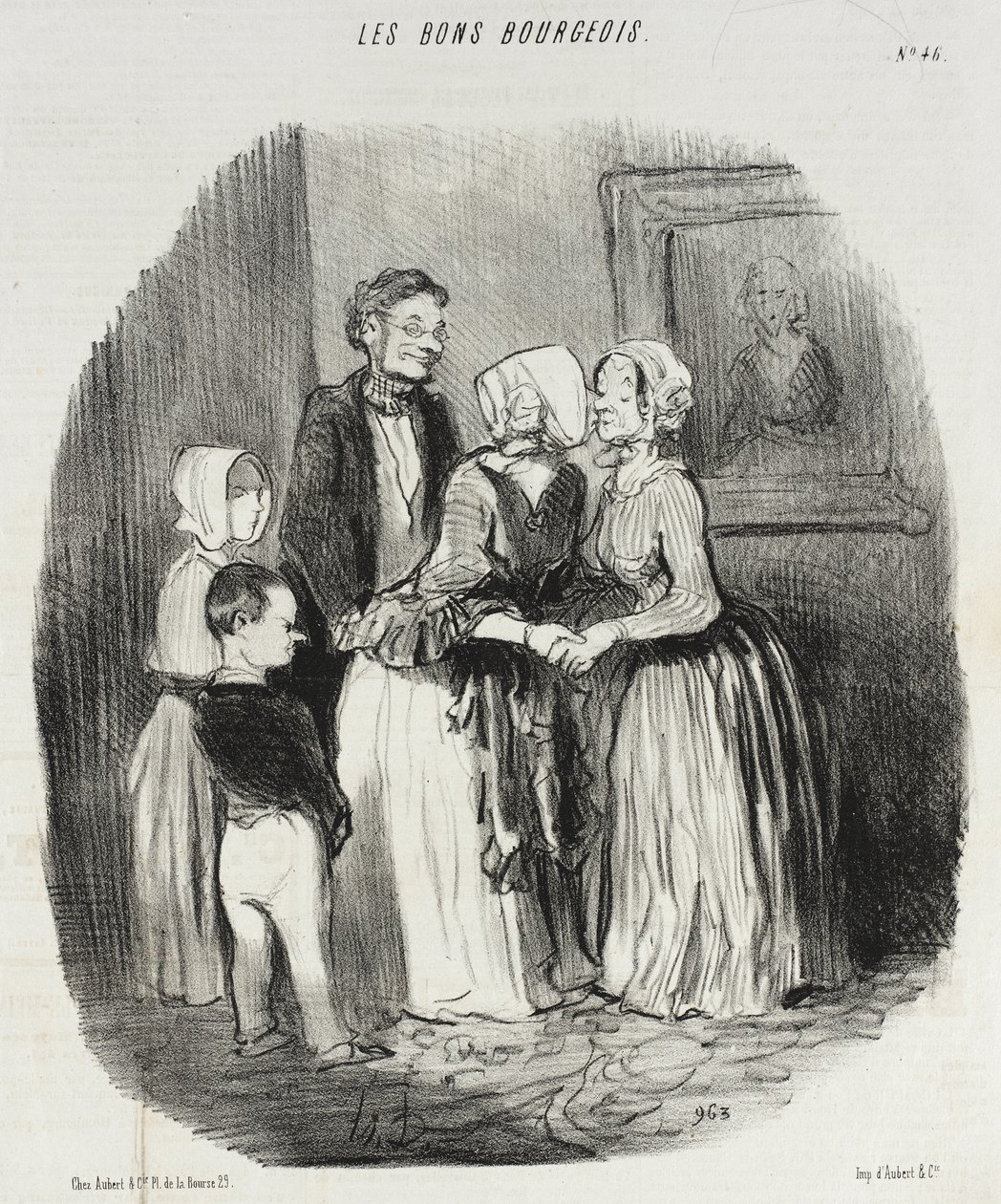 Vid nyår, obligatoriskt besök hos tant Rabourdin av Honoré Daumier