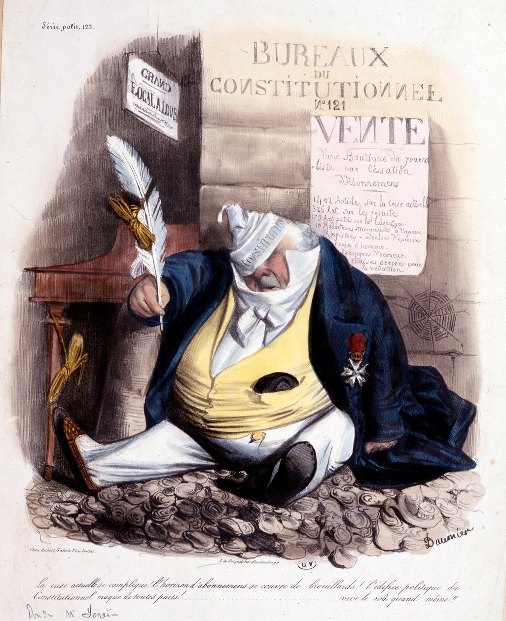 Tecknad av Daumier om Dr Louis Desire Veron och tidningen "" Le Constitutionnel", n.d. c. 1840. av Honoré Daumier