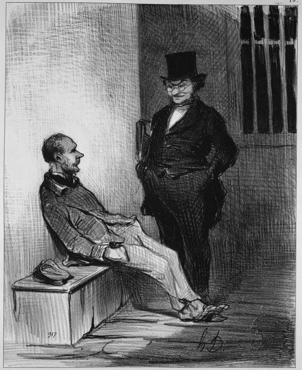 Det som stör mig är att jag anklagas för tolv stölder!... Det är tolv... så mycket bättre... jag ska åberopa monomani!... av Honoré Daumier