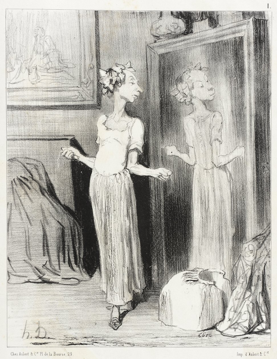 Det är märkligt hur denna spegel plattar till mig... av Honoré Daumier