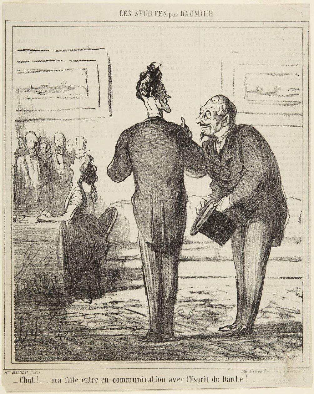 Tyst...! Min dotter får kontakt med Dantes ande!, nummer 1 ur serien Spiritisterna från Le Charivari av Honoré Daumier