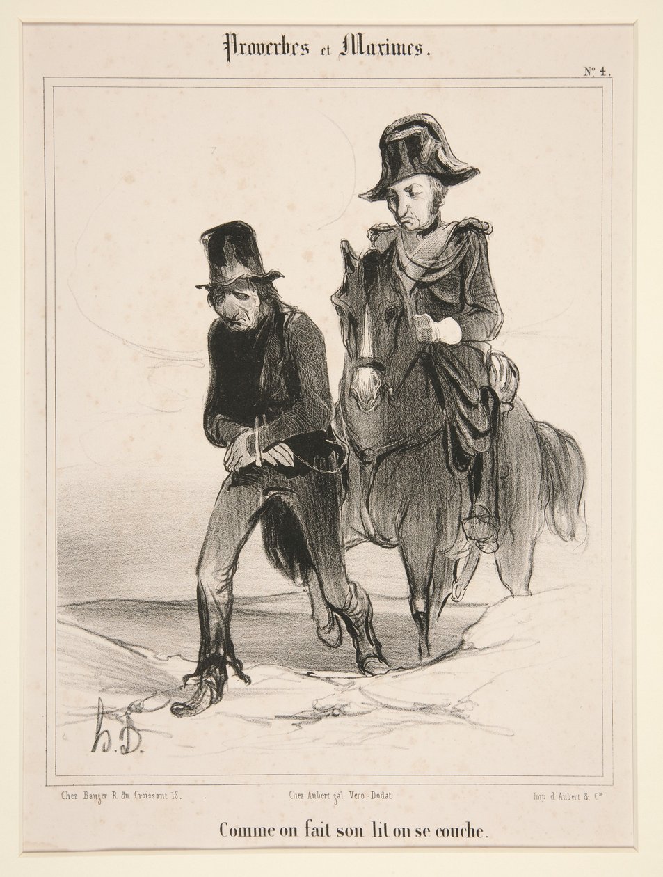 ”Som man bäddar, så ligger man”, bild 4 ur ”Ordspråk och maximer” av Honoré Daumier