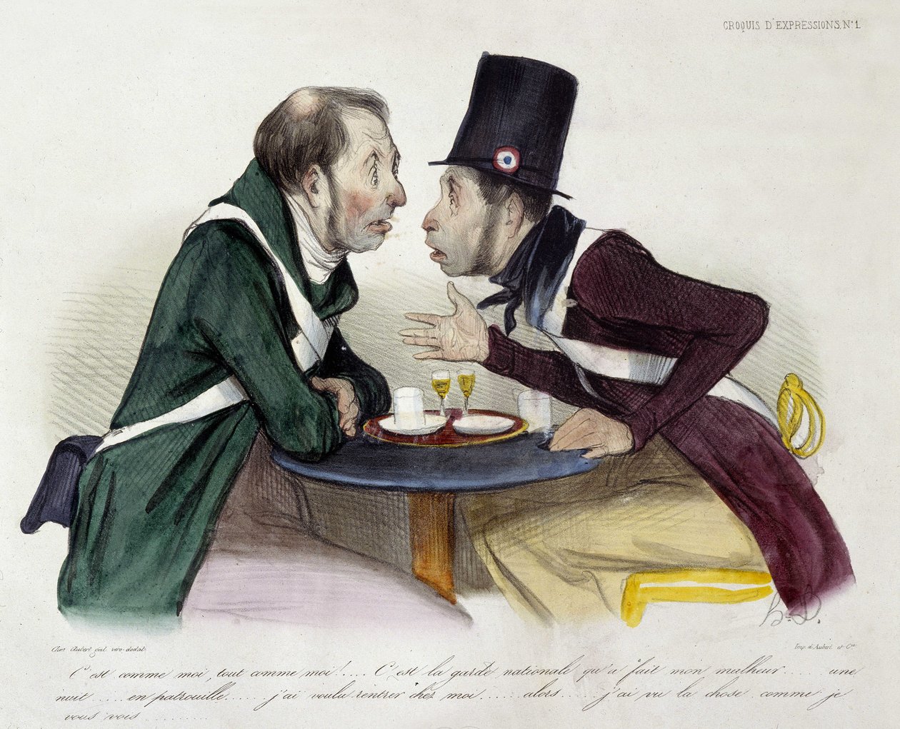Diskussion om bistro mellan nationalgardister - av Daumier av Honoré Daumier