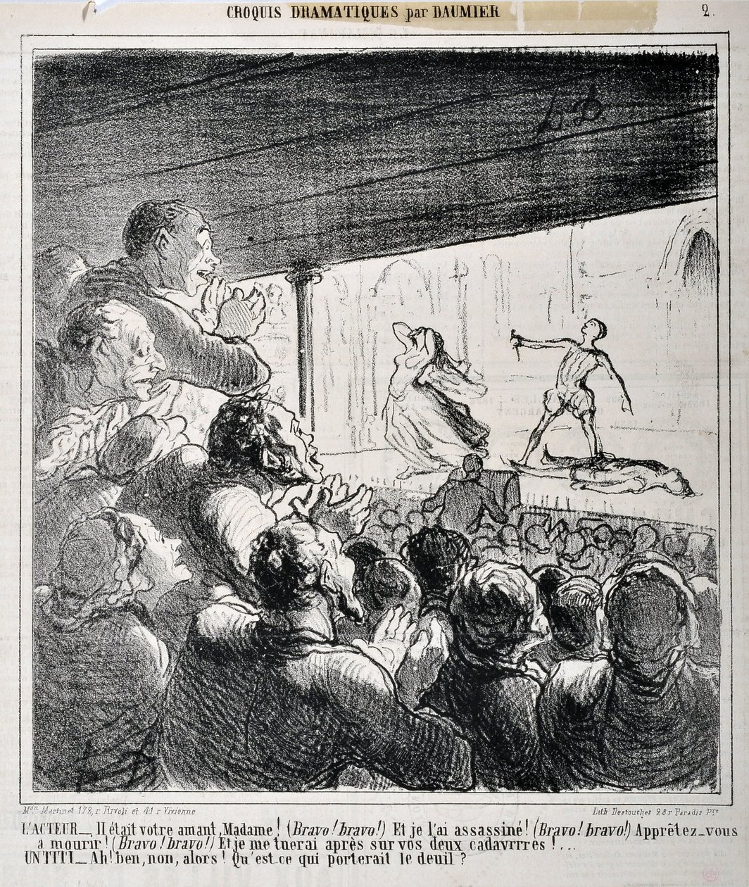 Dramatisk sketch: "Han var din älskare, Madame..." Gravyr av Honore Daumier (1808-1879) i "Le Charivari". Palais Longchamp, Musee des Beaux Arts de Marseille. av Honoré Daumier