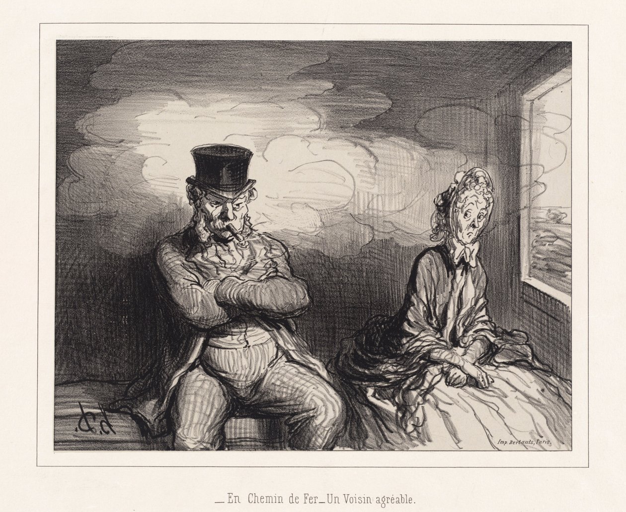 På järnvägen... en trevlig granne av Honoré Daumier
