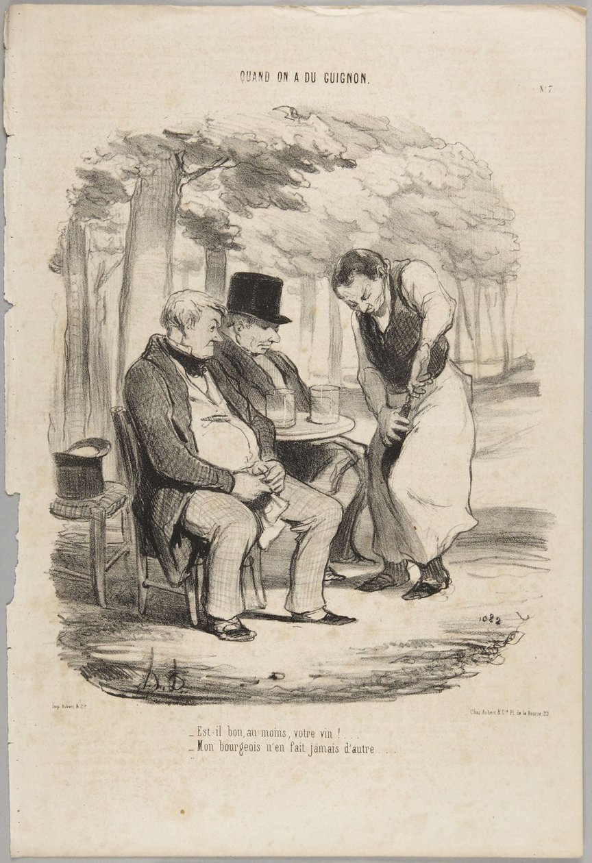 Är ert vin åtminstone gott!... Nummer 7 ur serien När man har otur från Le Charivari av Honoré Daumier