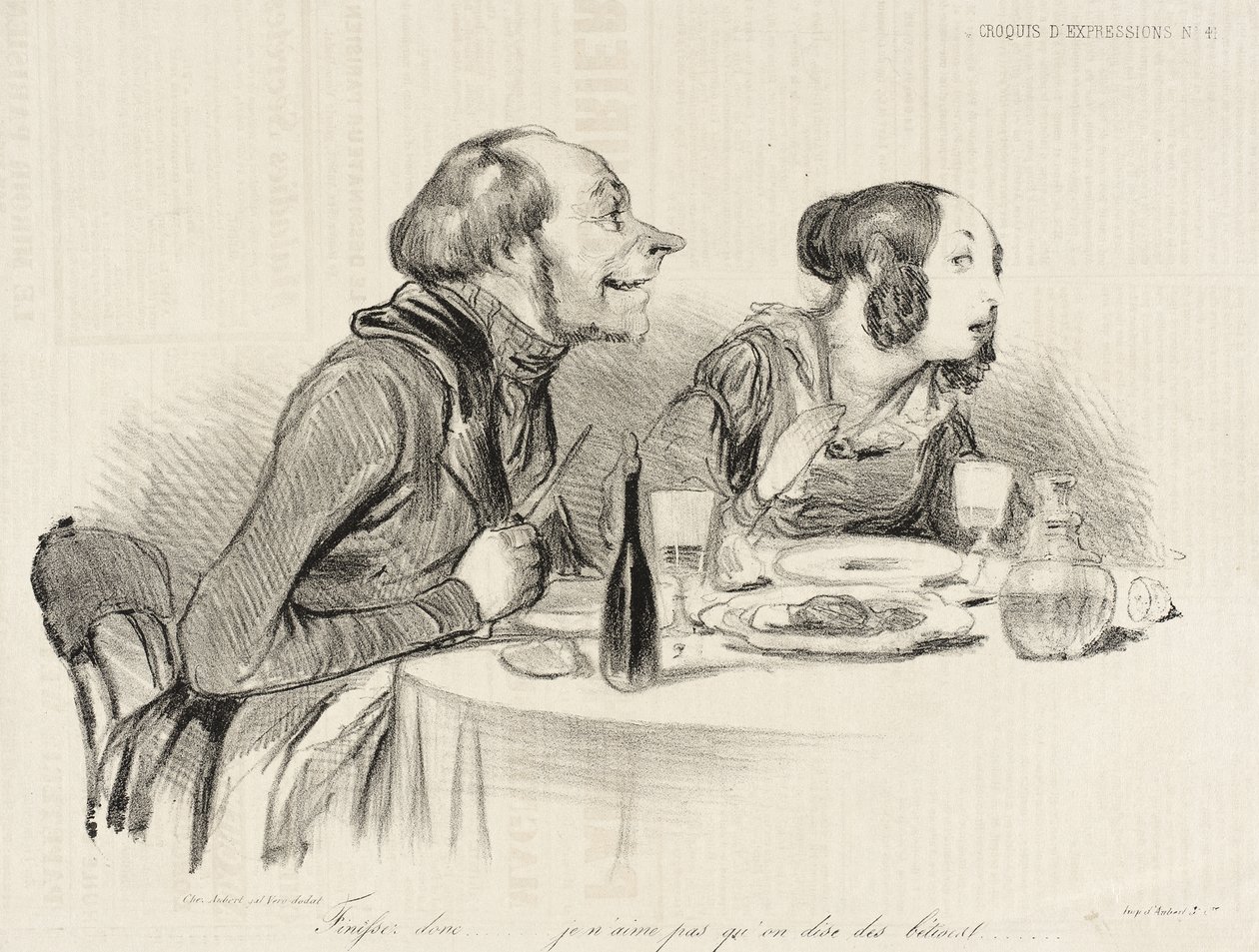 Sluta nu... jag tycker inte om när man säger dumheter... av Honoré Daumier