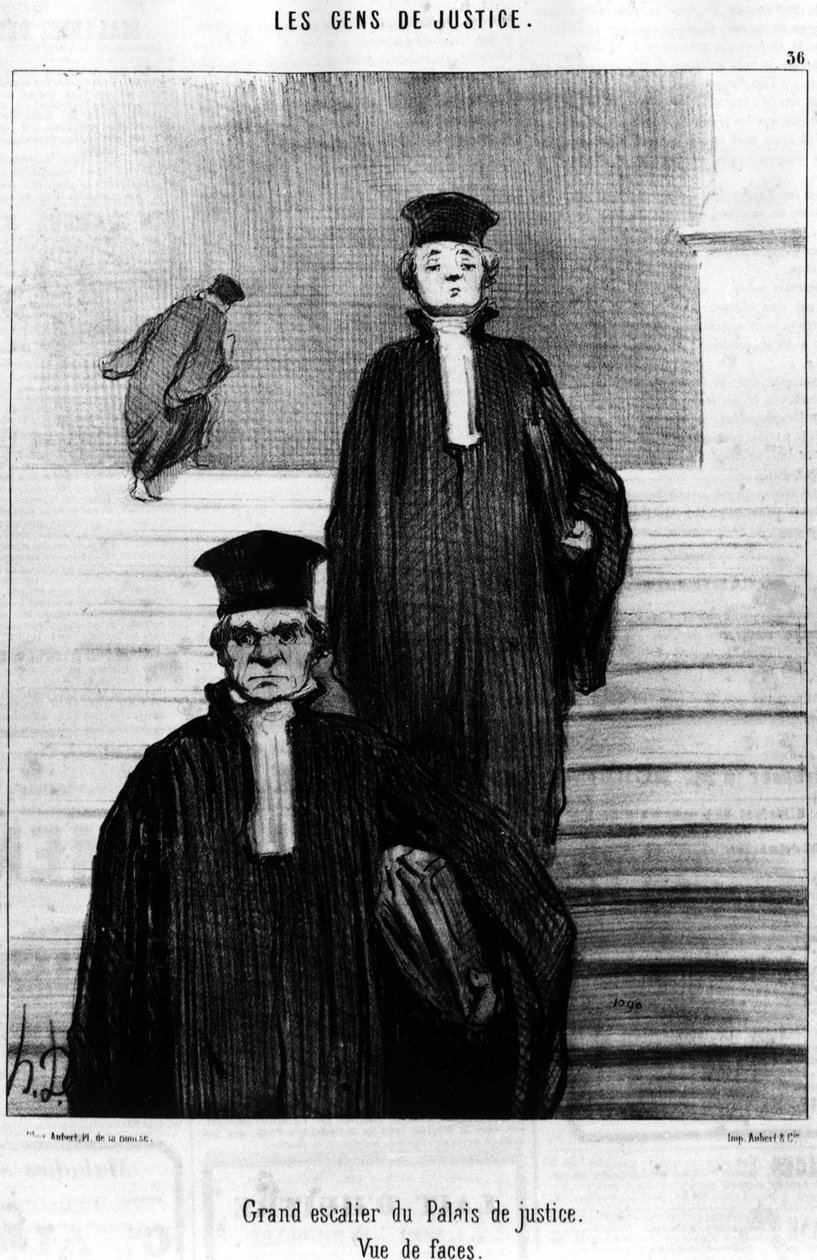 Stora trappan till Justitiepalatset, Utsikt över ansikten, hämtad från "Gens de Justice", serie tecknade serier om rättvisa av Honore Daumier (1808-1879). “Charivari” av Honoré Daumier