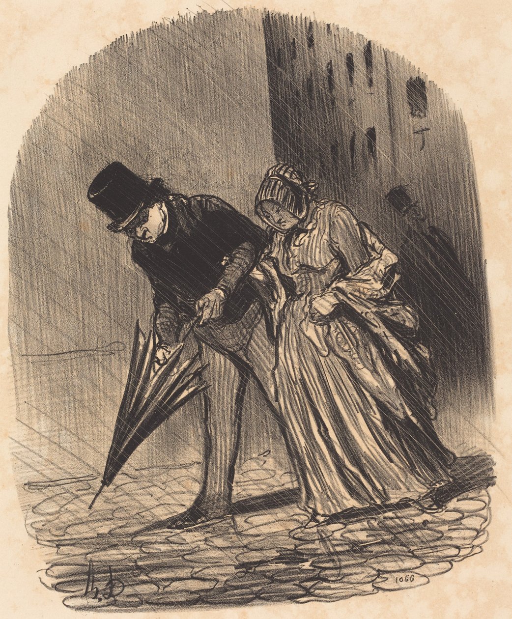 Nackdelen med ett alltför komplicerat paraply med fjädrar av Honoré Daumier