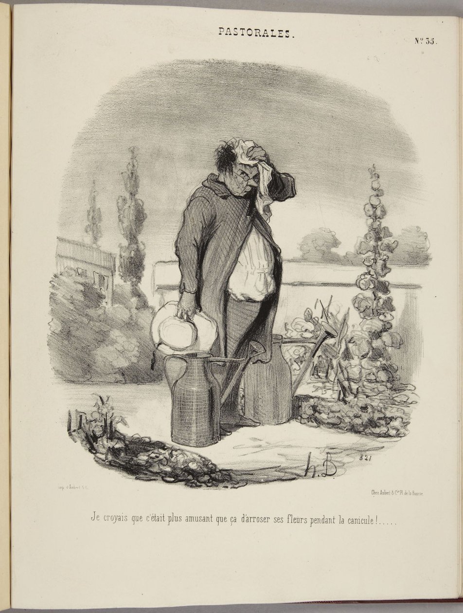 Jag trodde att det var roligare att vattna sina blommor under värmeböljan!... av Honoré Daumier
