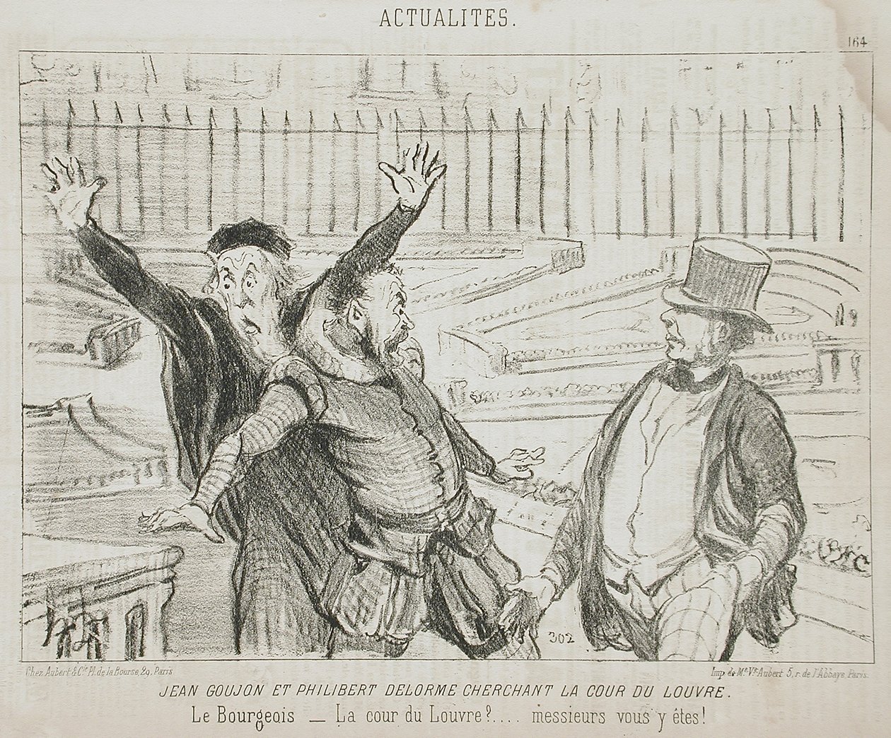 Jean Goujon och Philibert Delorme söker Louvrens gård av Honoré Daumier