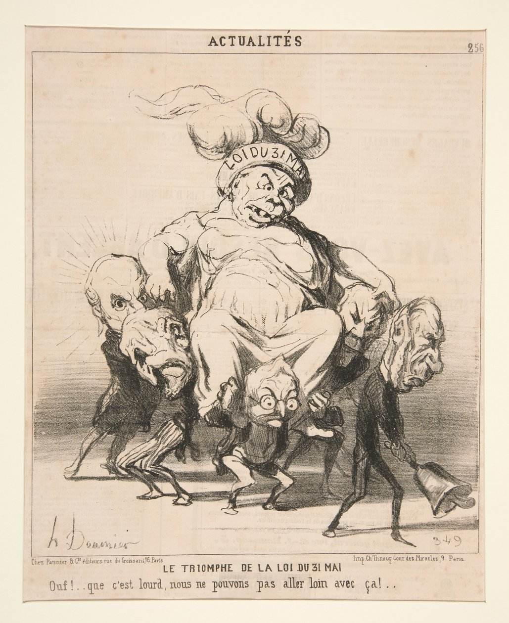 Triumfen för lagen av den 31 maj. Puh! ... vad tung den är, vi kommer inte långt med den! ... Plansch 256 ur serien Aktualiteter (Dagens nyheter) av Honoré Daumier