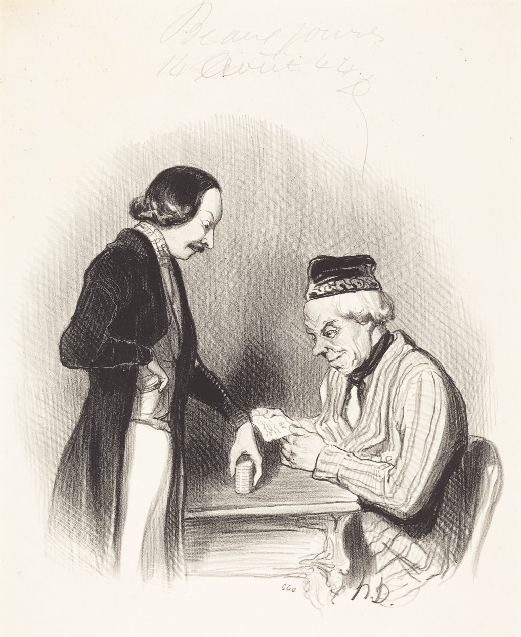 Diskontering av en växel av Honoré Daumier