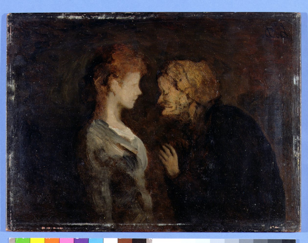 La Confidence (Hemligheten) (olja på pannå) av Honoré Daumier