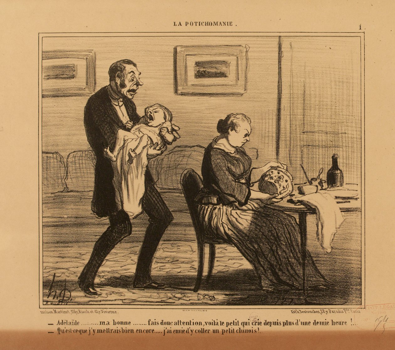 Die Potichomanie Nr. 1: - Adélaïde,... meine Gute... pass doch auf... av Honoré Daumier