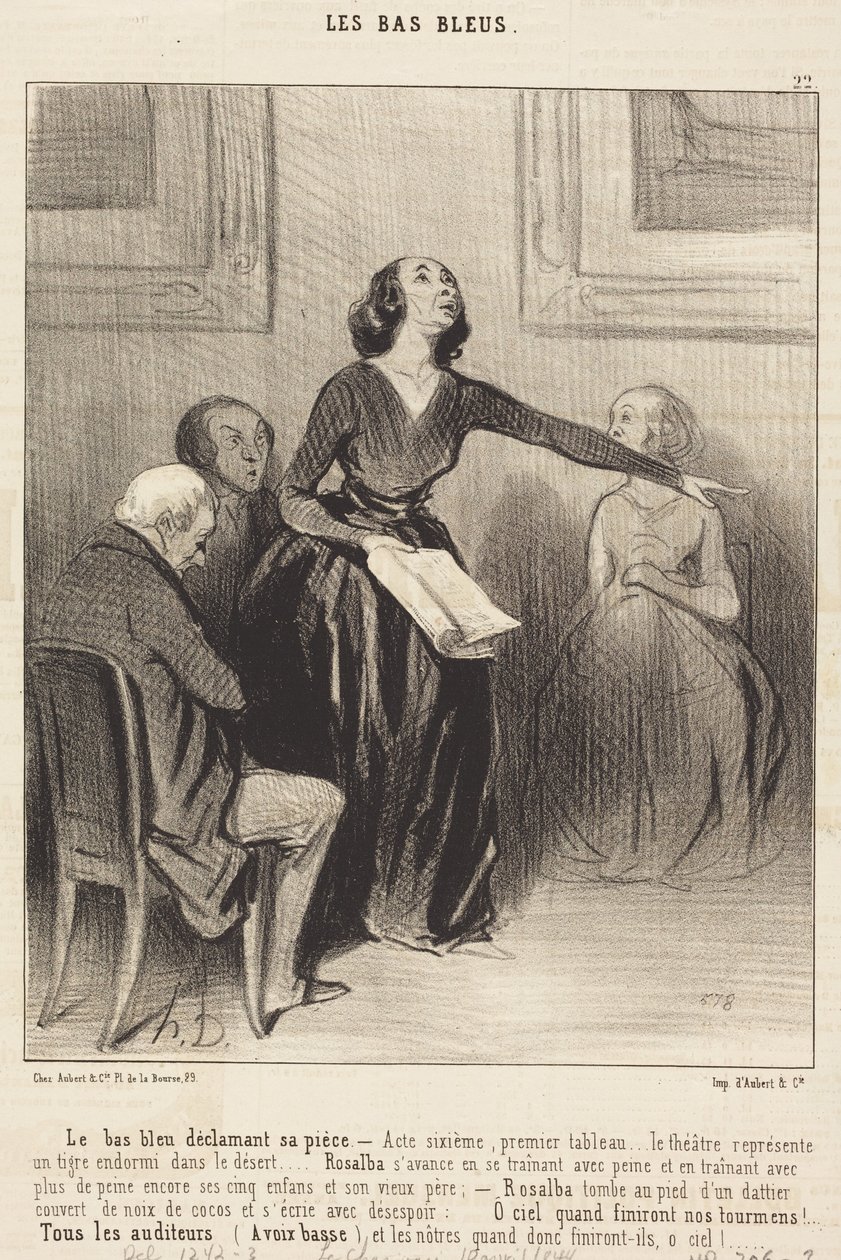 Bas-bleu som framför sitt stycke av Honoré Daumier