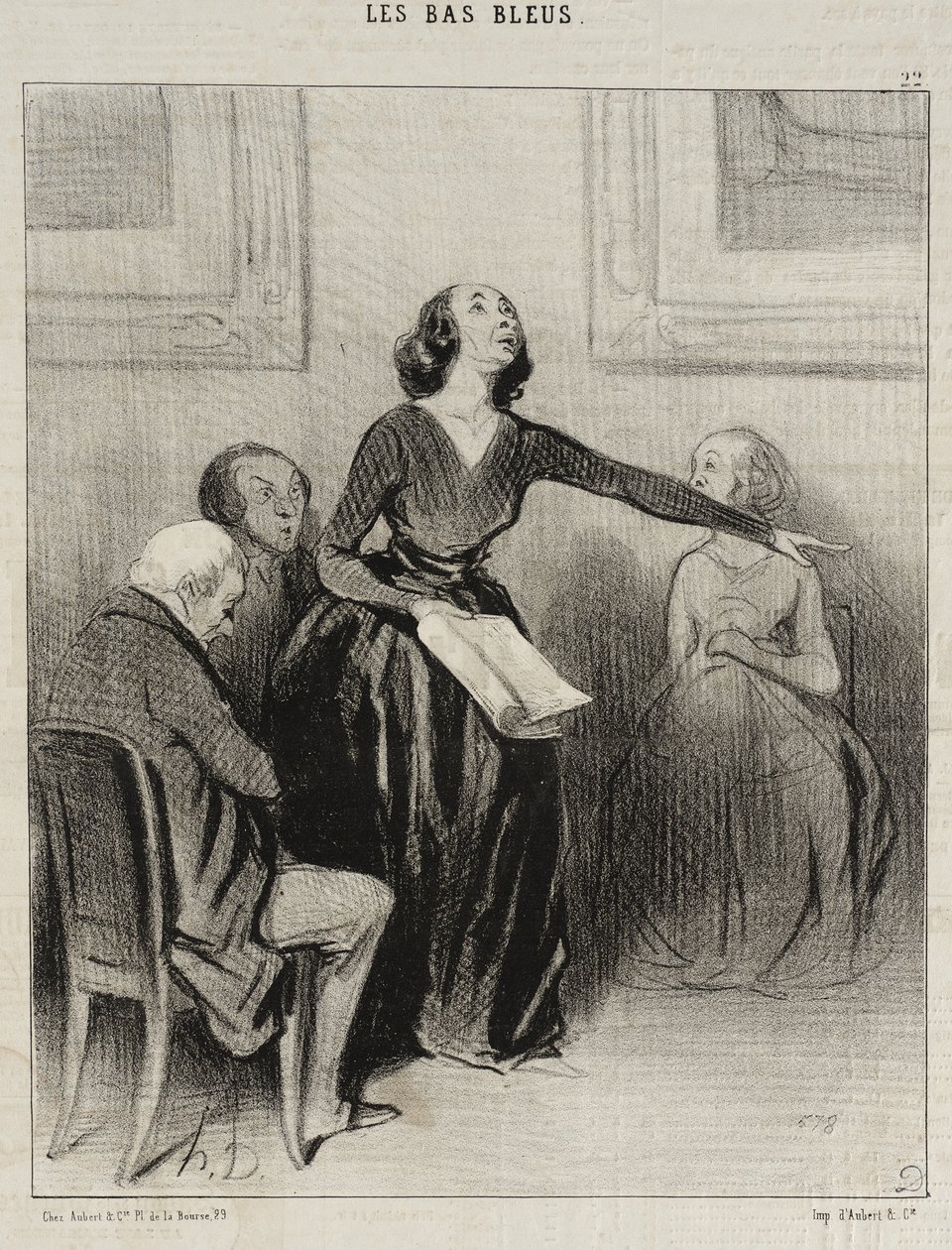 Blåstrumpan som deklamerar sitt stycke av Honoré Daumier