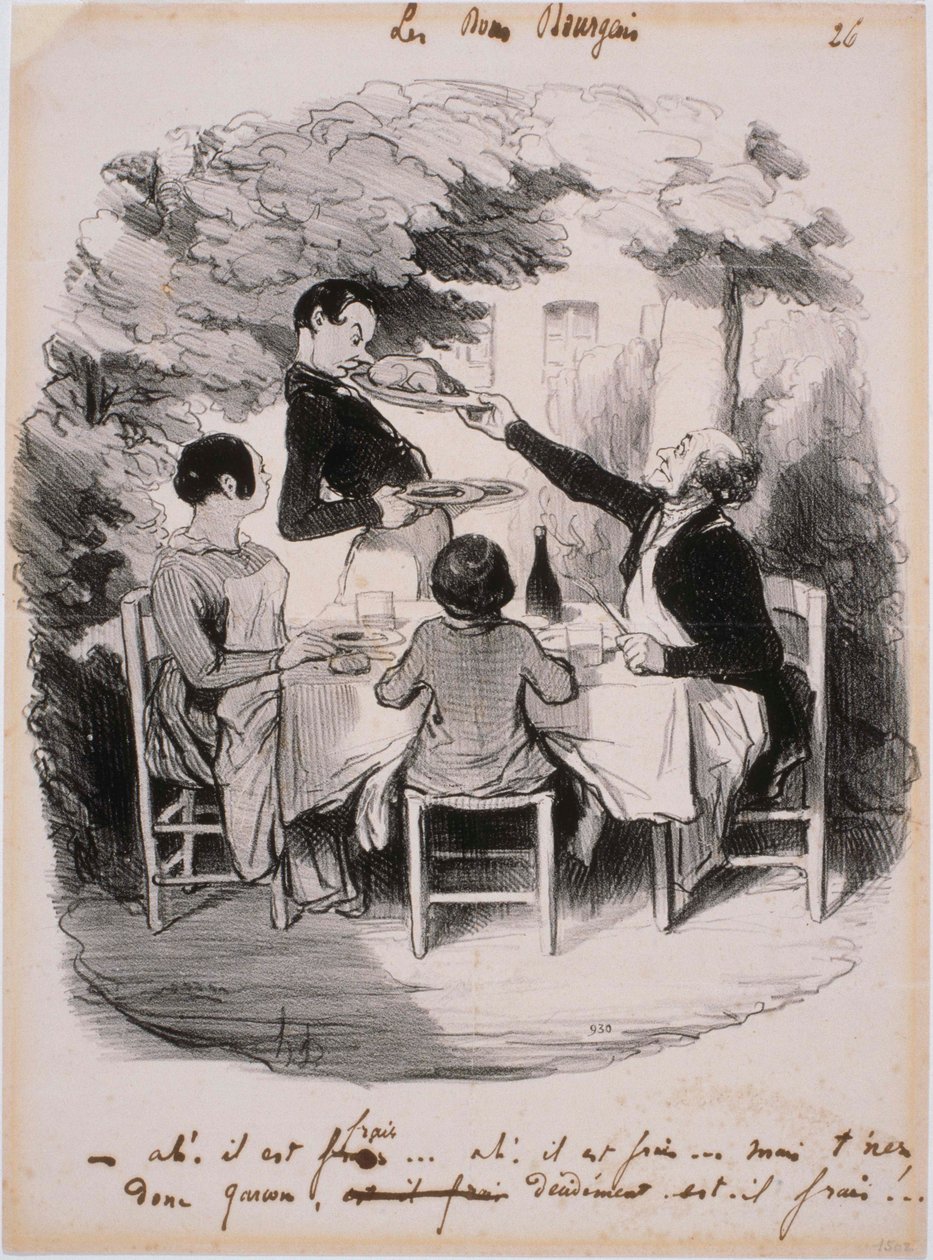 De goda borgarna: Ah! Den är färsk... Men håll i den, pojke av Honoré Daumier