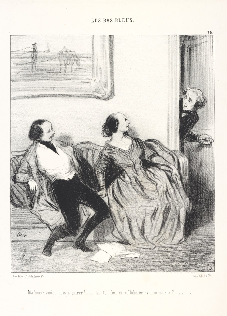 Min kära, får jag komma in! ... Är du färdig med att samarbeta med herrn?, plansch 29 ur serien Les Bas-Bleus från tidskriften Le Charivari av Honoré Daumier