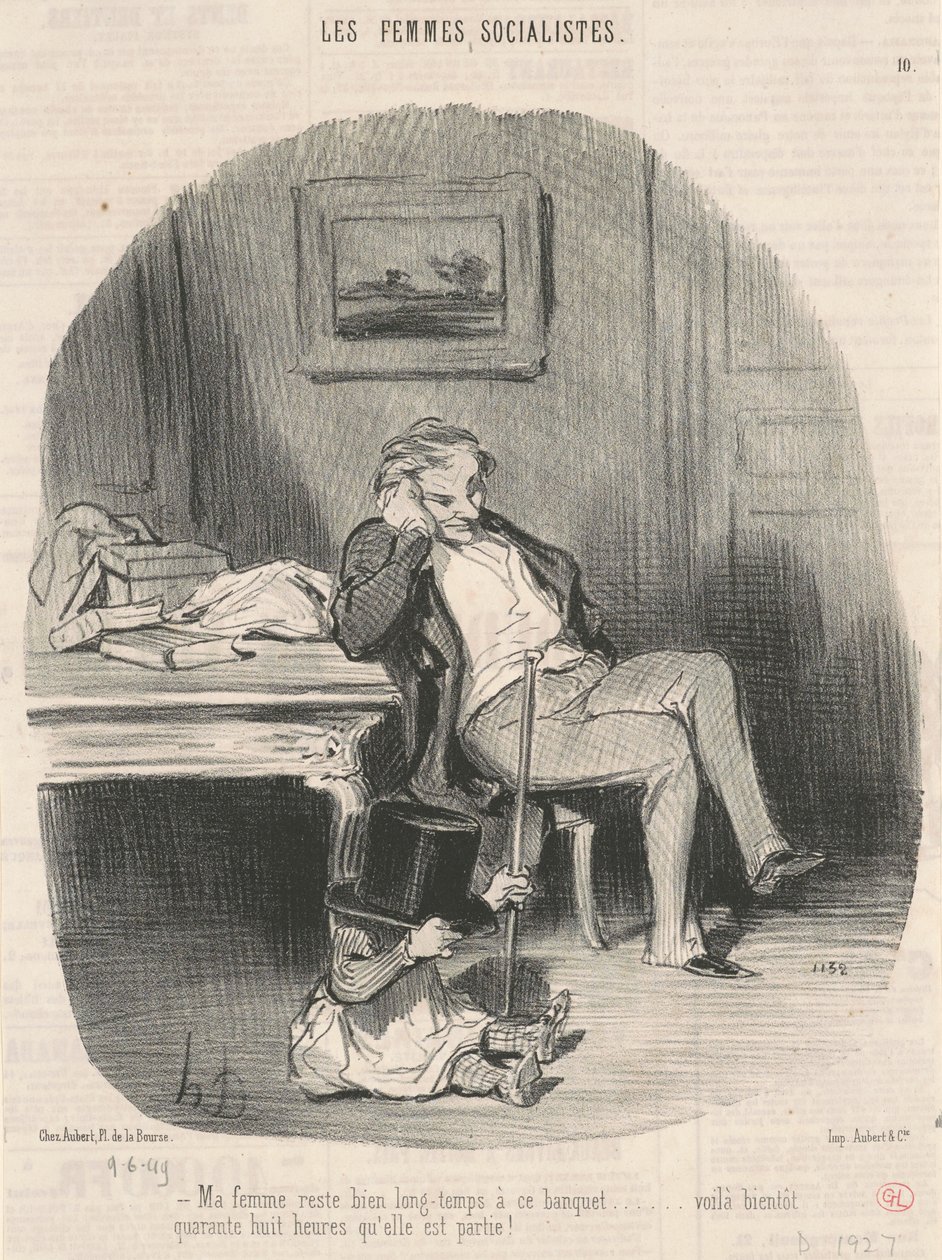 Min fru stannar länge på denna bankett... av Honoré Daumier