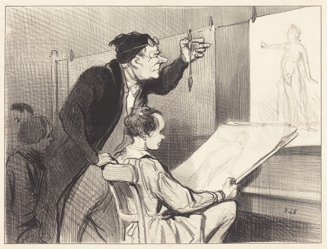 Teckningslärarens svåra och känsliga uppgift... av Honoré Daumier