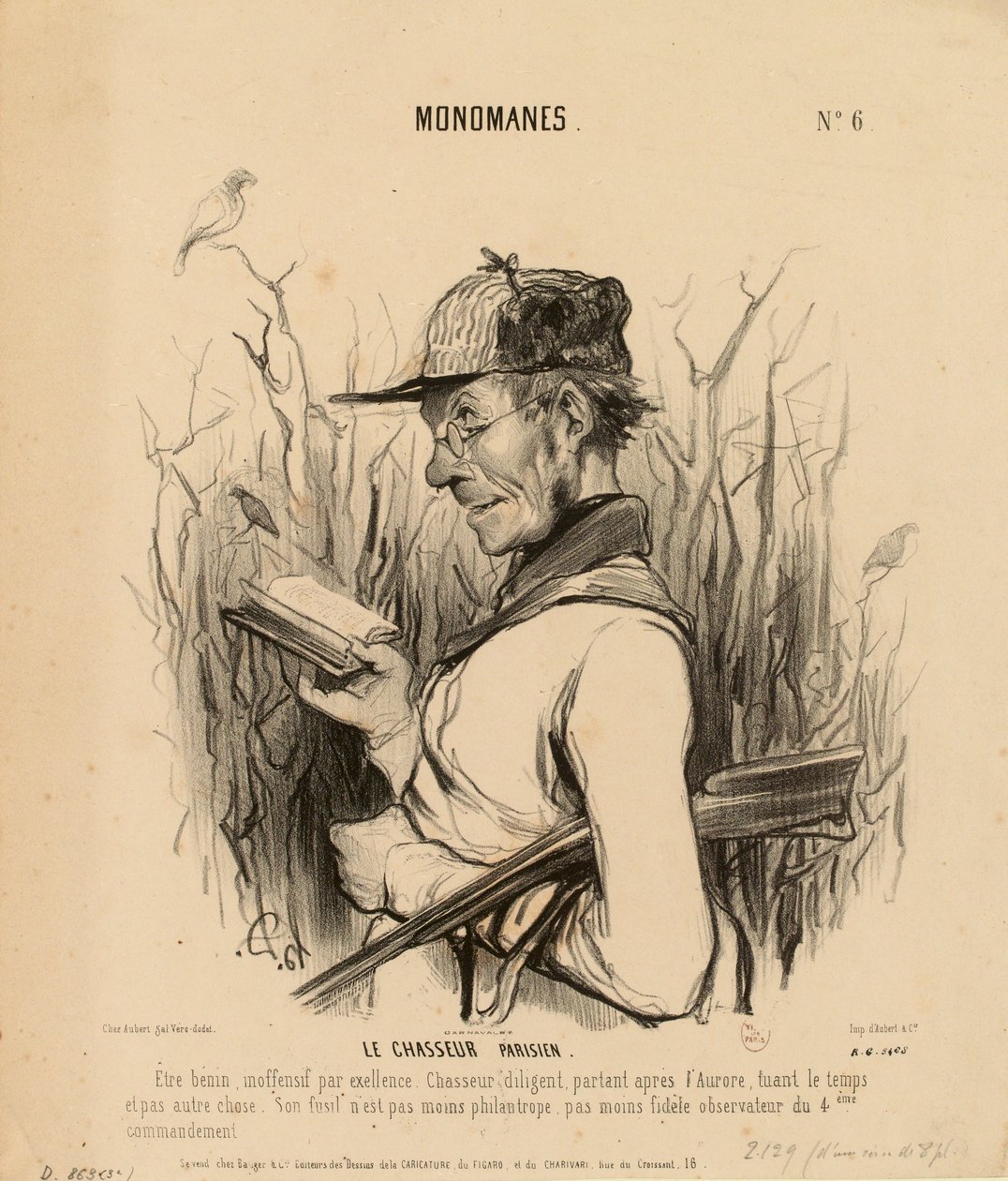 Monomaner nr 6: Den parisiske jägaren. En synnerligen godmodig och ofarlig varelse... av Honoré Daumier