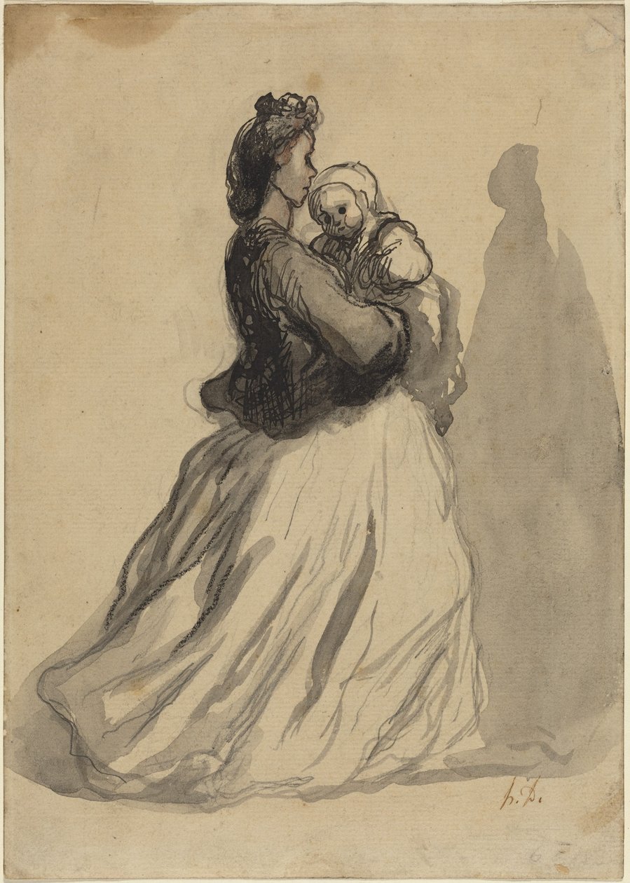 Mor och barn av Honoré Daumier