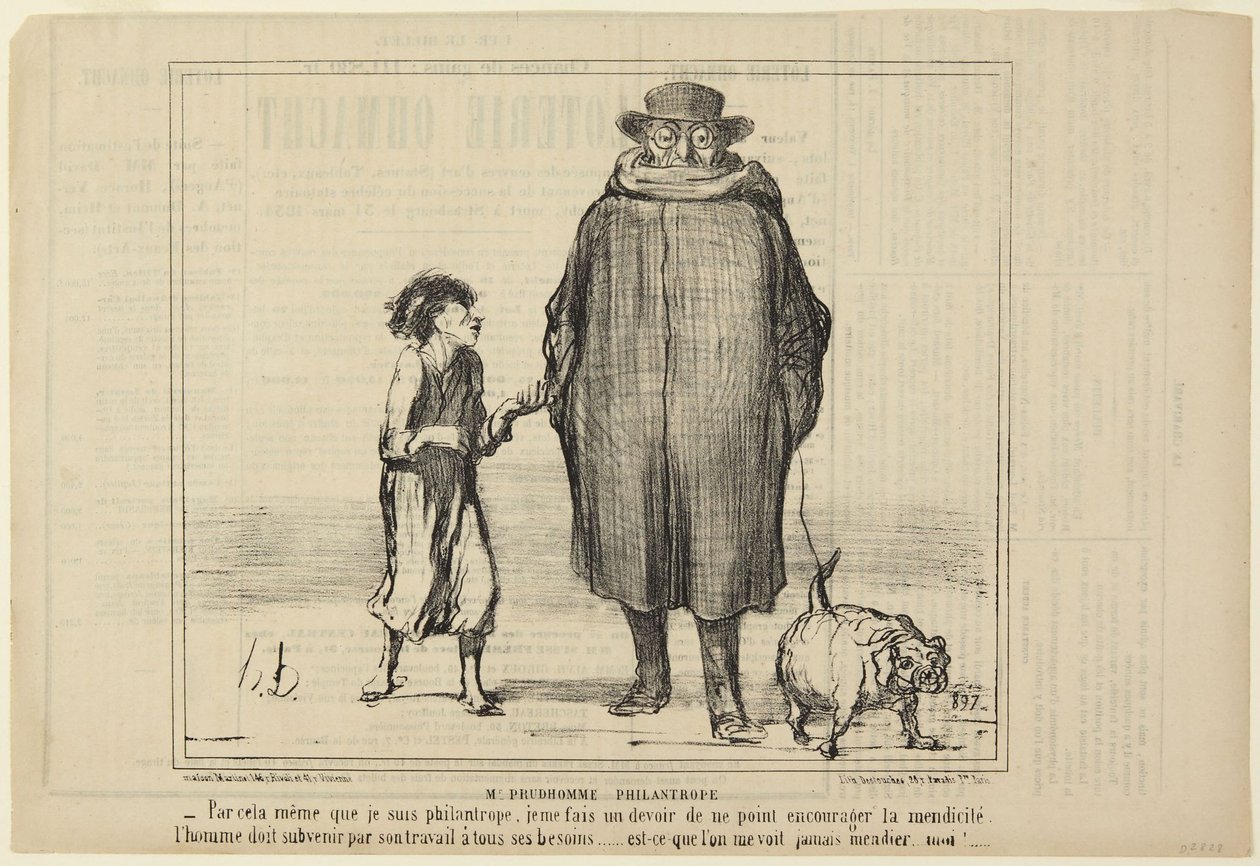 Herr Prudhomme, filantrop, nummer 291 ur serien Actualités från Le Charivari av Honoré Daumier