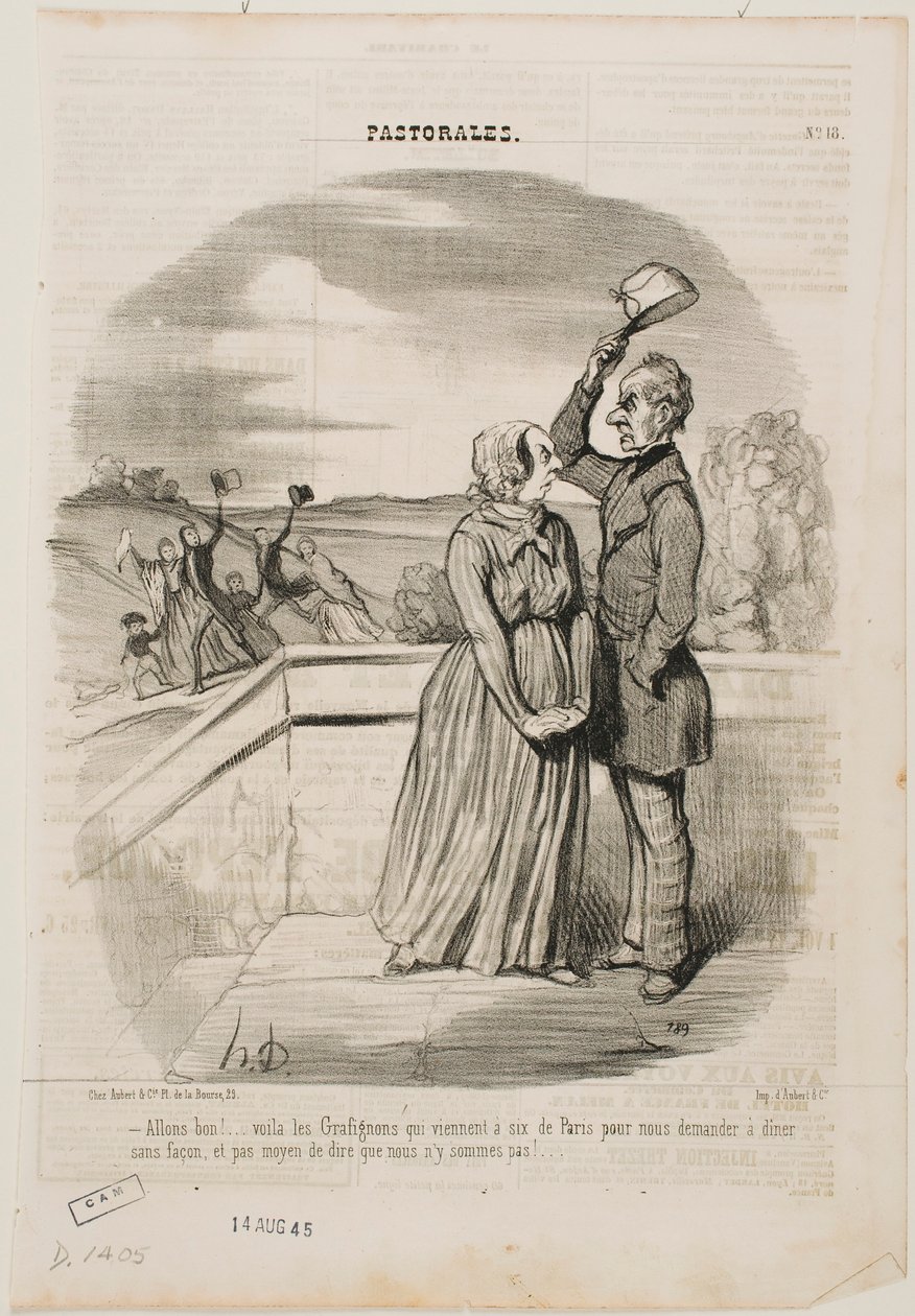 Åh nej, titta, Grafignon-familjen har just anlänt från Paris, alla sex,... av Honoré Daumier