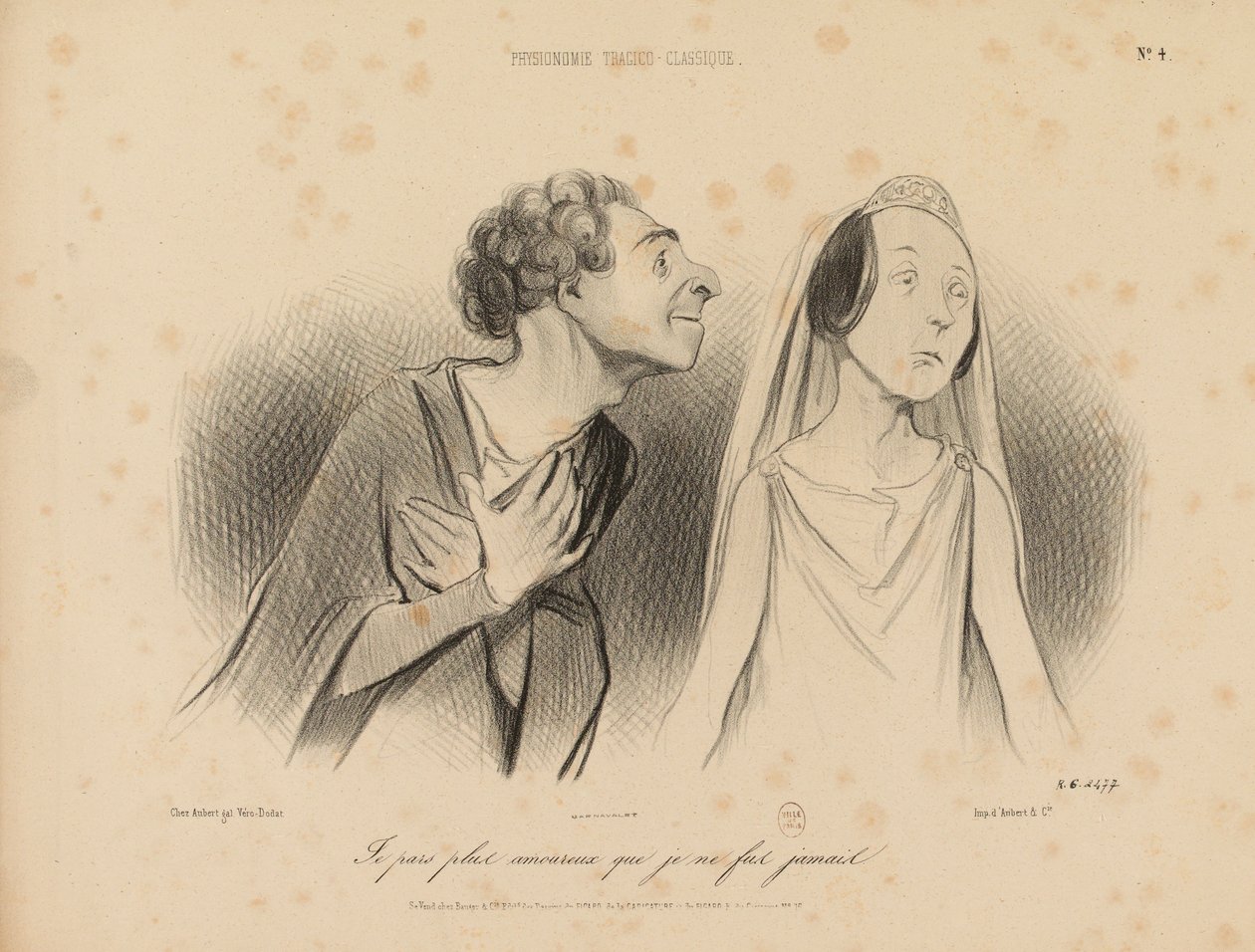 Tragiskt-klassiska fysiognomier. Jag far iväg mer förälskad än jag någonsin varit. Nr 4. av Honoré Daumier