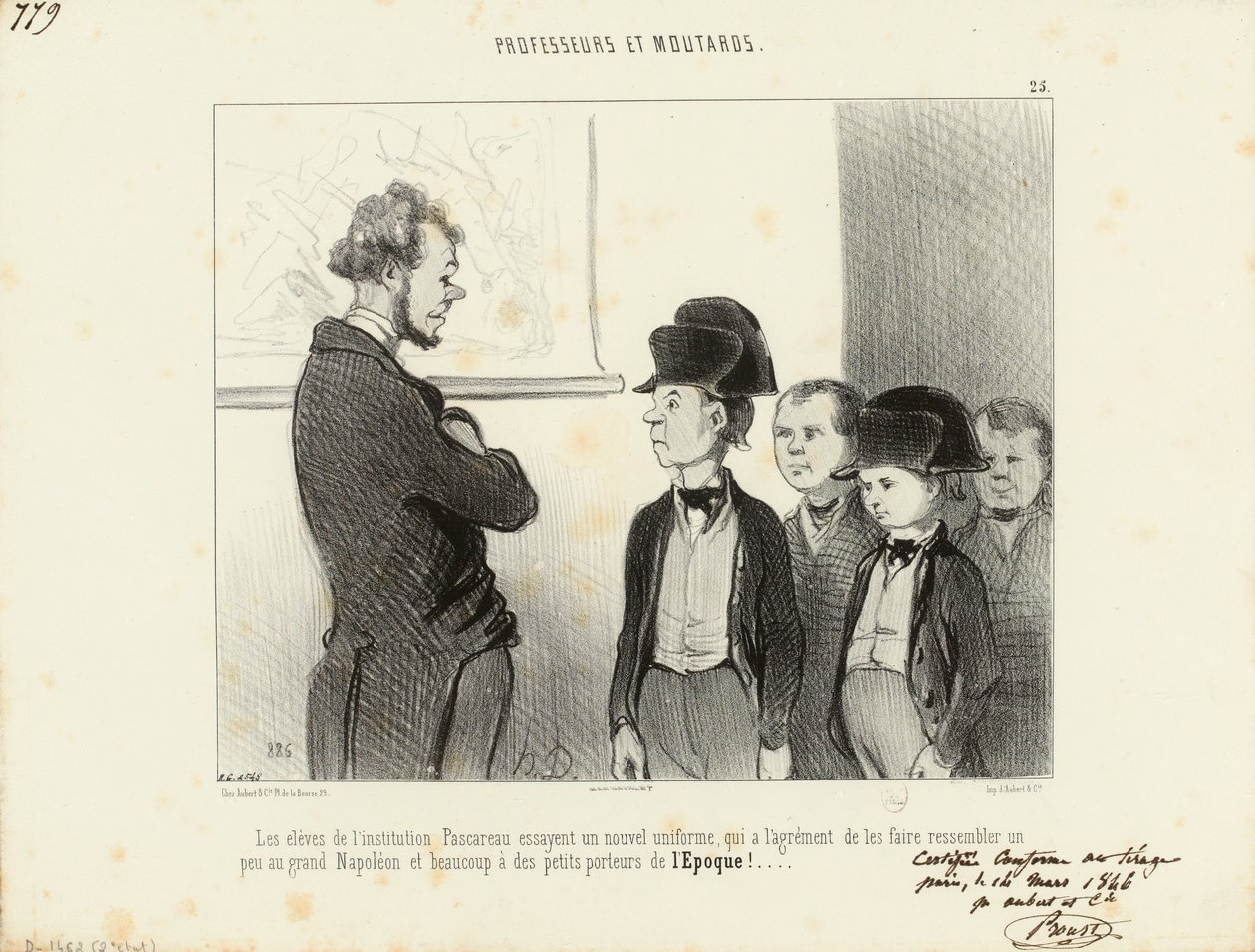 Lärare och snorungar. Eleverna vid Pascareau-institutionen provar en ny uniform... 25. av Honoré Daumier