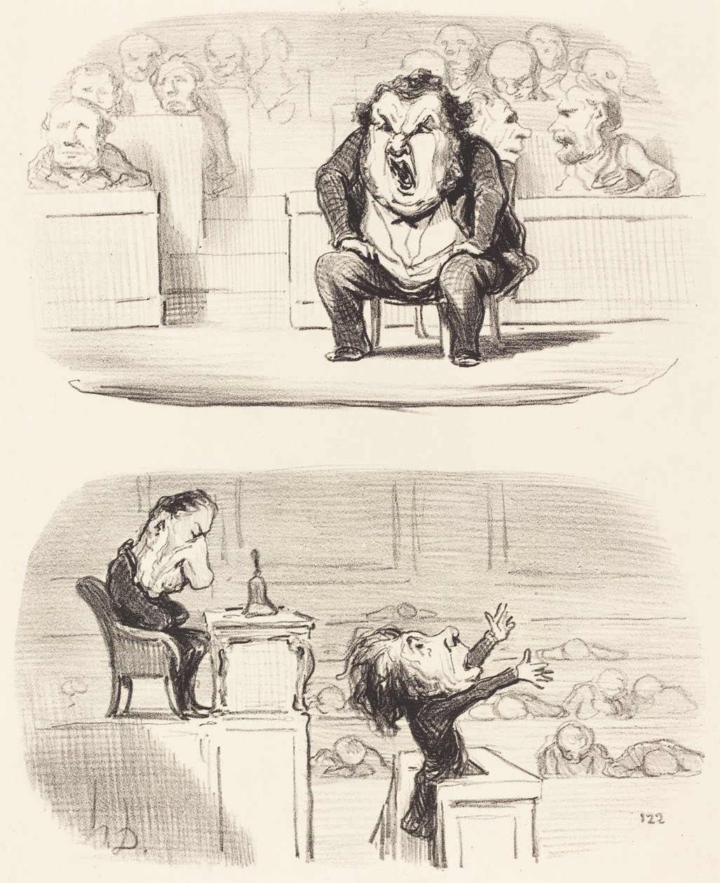 När en tråkig talare stiger upp i talarstolen av Honoré Daumier