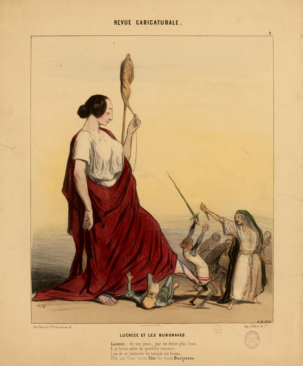 Revue Caricaturale Nr. 9: Lucrezia und die Burgraves. Lucrezia, in unserer Zeit, durch ein schöneres Schicksal... av Honoré Daumier