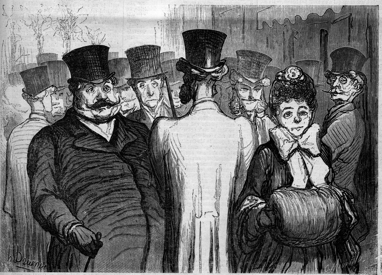 Italienarnas boulevard. Tecknad av Honore Daumier (1808-1879). Gravyr i "" Le Monde Illustré"" nr 252 den 8 februari av Honoré Daumier
