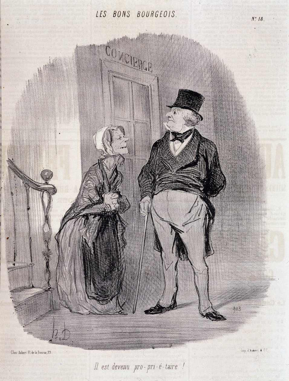 Den gode borgaren: "Han har blivit pro-prie-taire!" - av Honore Daumier, i "" Le Charivari"" du 1846-10-06 av Honoré Daumier