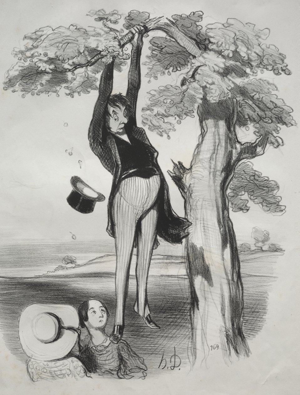 Riskerna med att skaka ett plommonträd för kraftigt (när man är en vuxen man) av Honoré Daumier