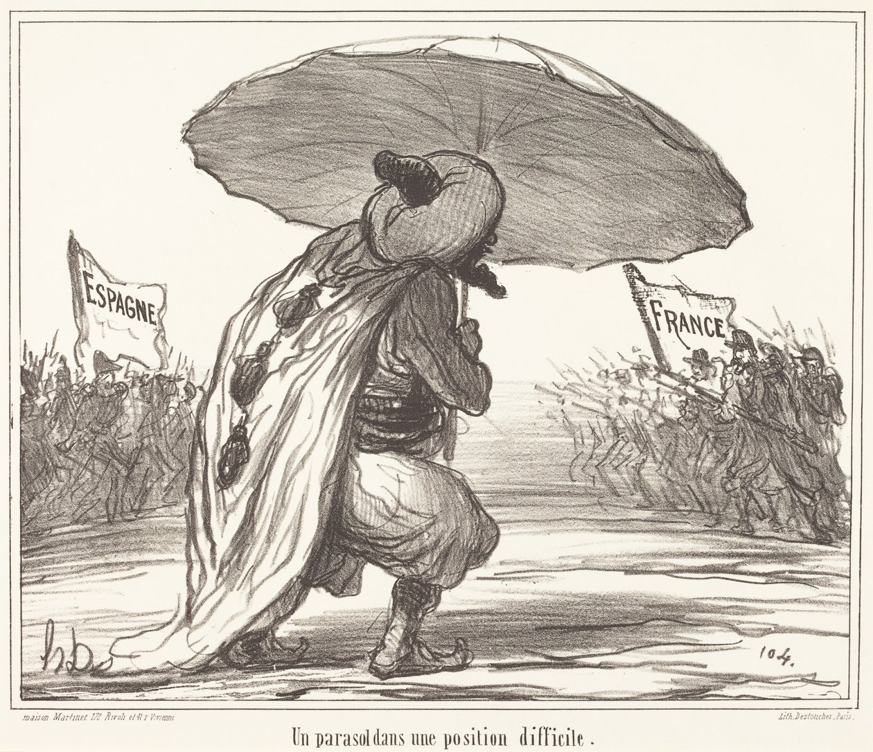 Ett parasoll i en svår position av Honoré Daumier