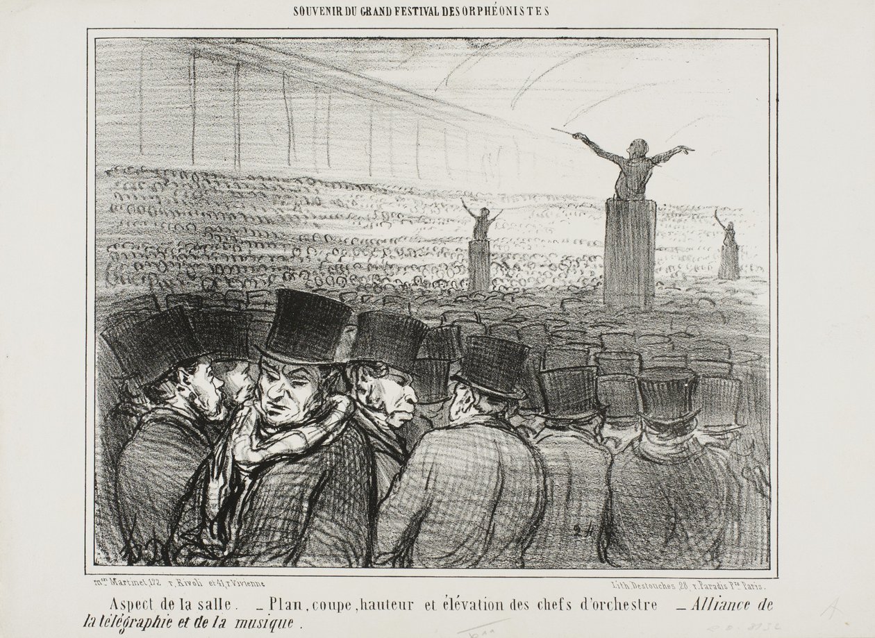 Utsikt över den stora salen, skylt 1 från Souvenir Du Grand Festival Des Orphéonistes av Honoré Daumier