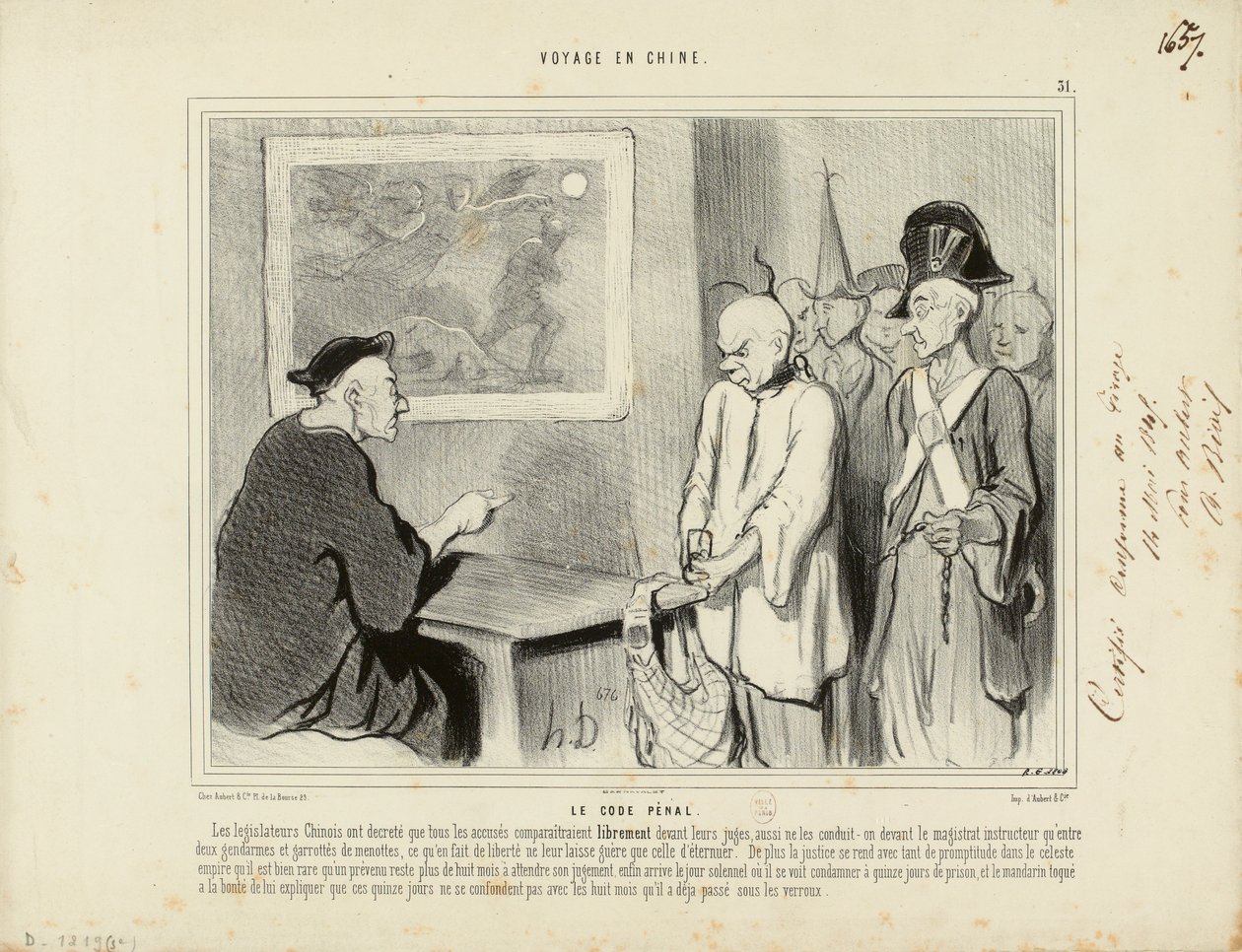 Reise nach China Nr. 31: Das Strafgesetzbuch. Die chinesischen Gesetzgeber haben beschlossen, dass alle Angeklagten... av Honoré Daumier