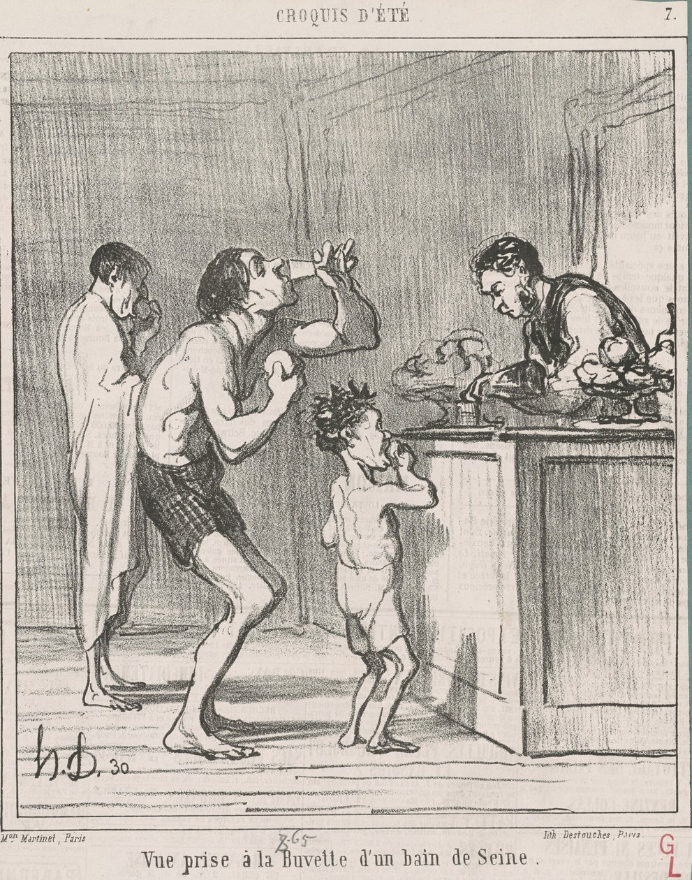 Utsikt tagen vid förfriskningsbaren i ett bad av Honoré Daumier
