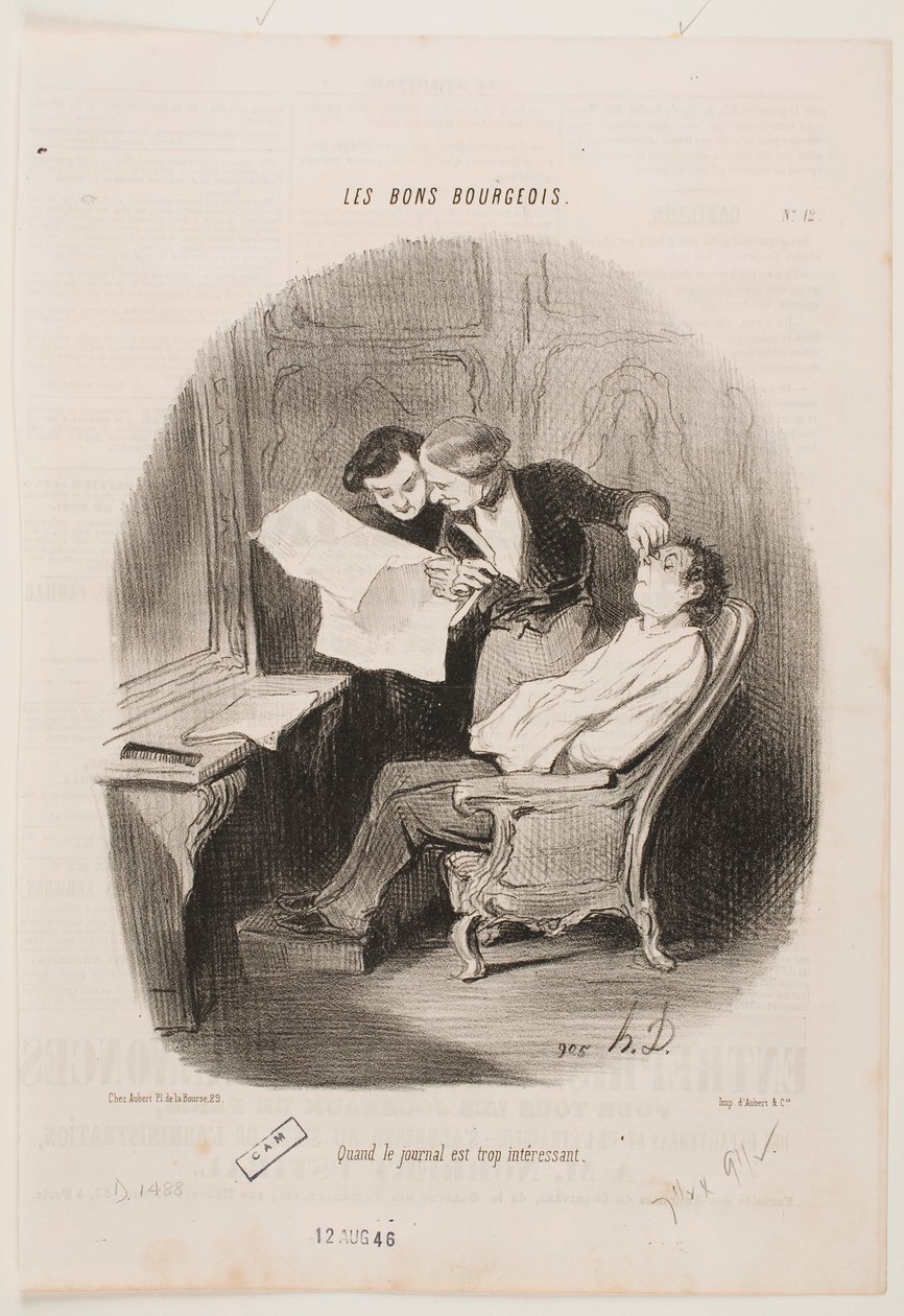 När tidningen är alldeles för intressant. av Honoré Daumier