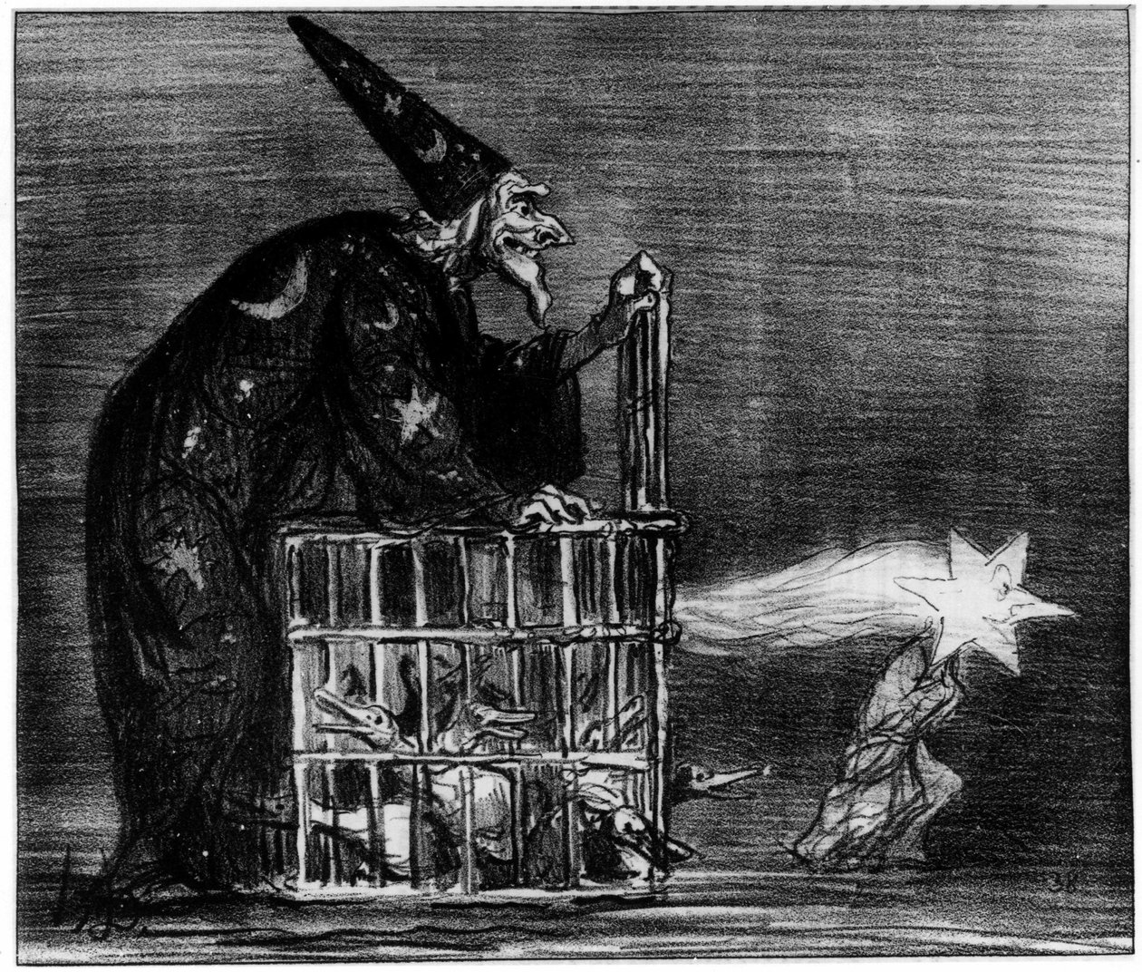 Häxa föreställande kometen, karikatyr av Honore Daumier (1808-1879). av Honoré Daumier